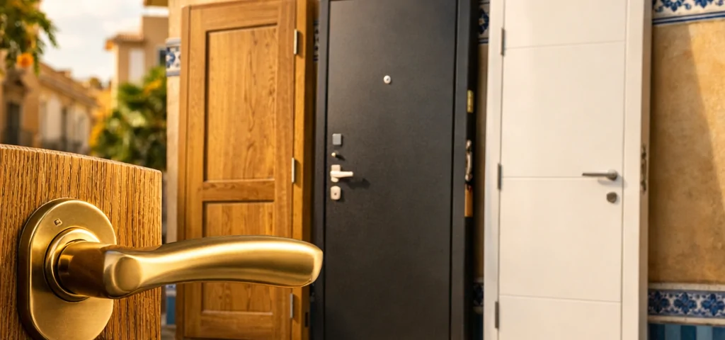 Escena de puertas de alta calidad en Valencia, destacando "Cuales son las empresas mejor valoradas para la instalacion de puertas en Valencia".