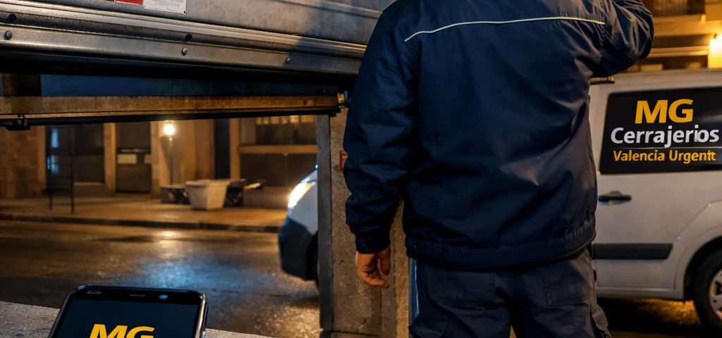 Cerrajero diagnostica una puerta de garaje en Valencia; móvil “Cerrajero 24 horas” y van. Encuentra cerrajeros en Valencia que ofrezcan servicio 24 horas para puertas de garaje